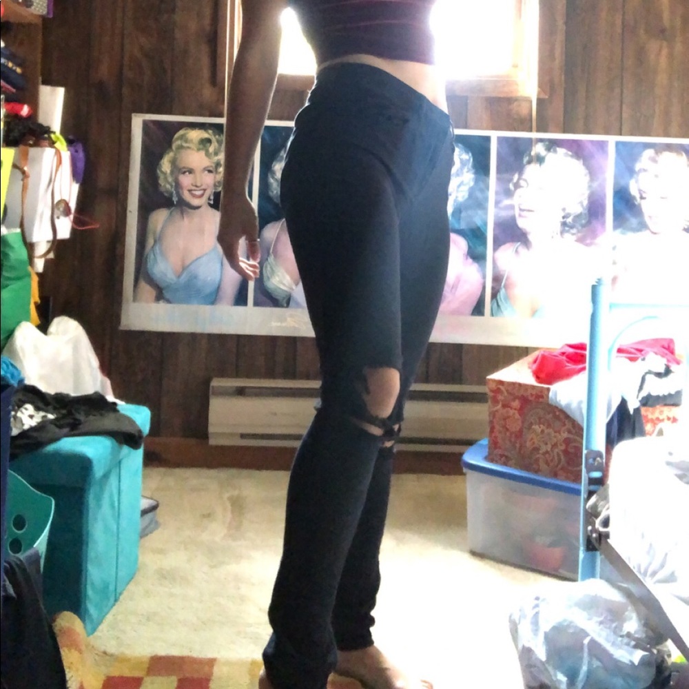 Sexy black high waisted ripped black jeans